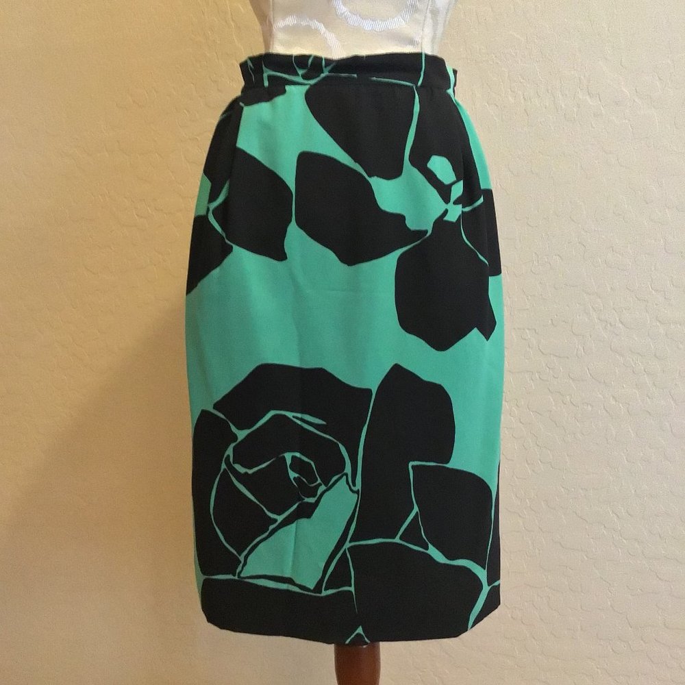 VTG 1980s VALENTINO BOUTIQUE SILK FLORAL LUXURY DESIGNER COUTURE PENCIL SKIRT 8